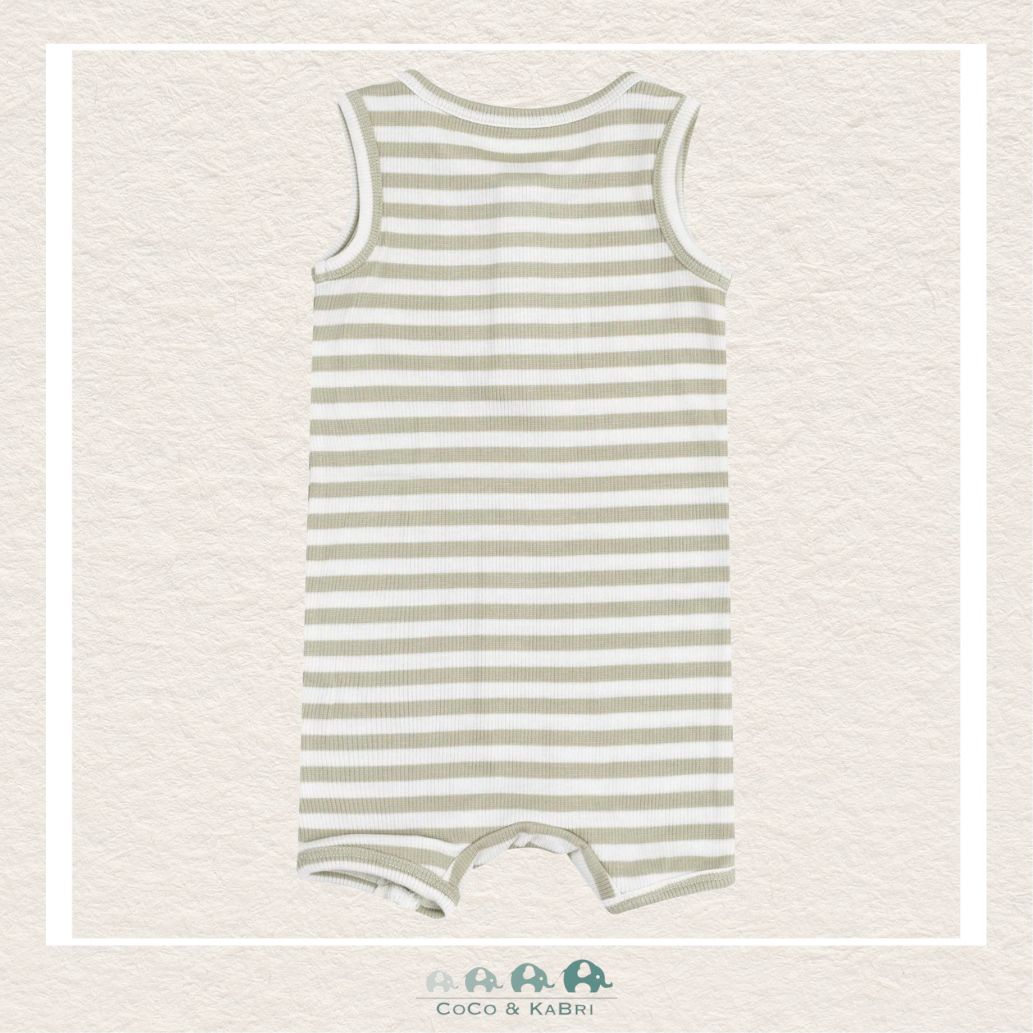 Angel Dear: Ribbed Modal Stripe Sage Sleeveless Shortie Romper, CoCo & KaBri Children's Boutique