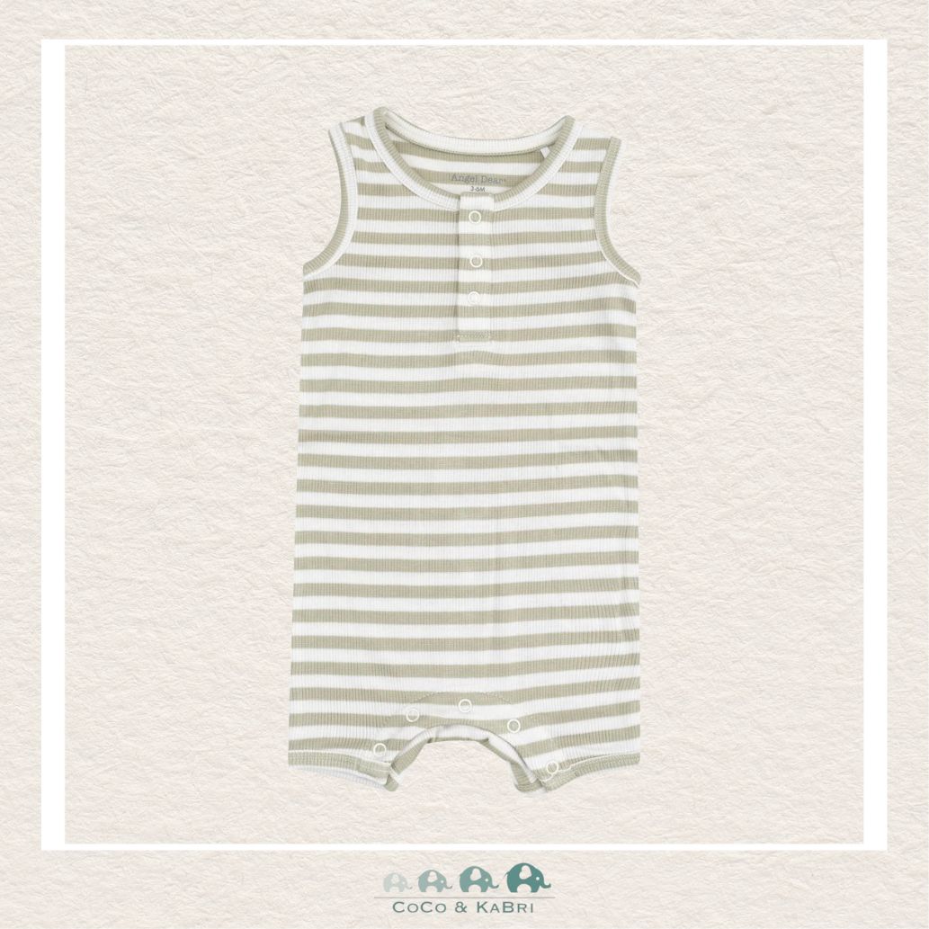 Angel Dear: Ribbed Modal Stripe Sage Sleeveless Shortie Romper, CoCo & KaBri Children's Boutique