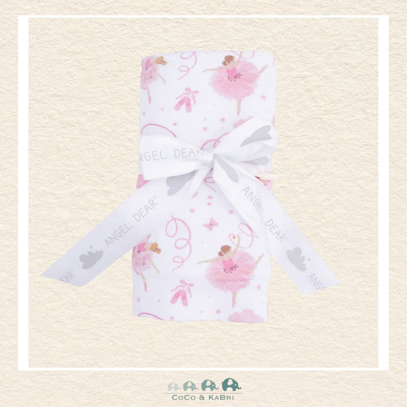 Angel Dear Ribbon Ballerinas swaddle blanket rolled and tied with a boutique ribbon for a graceful, dance-themed gift presentation | Canada