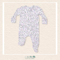 Front view of Angel Dear Shannon Floral footie featuring a convenient 2-way zipper and protective chin guard for easy changes | Canada