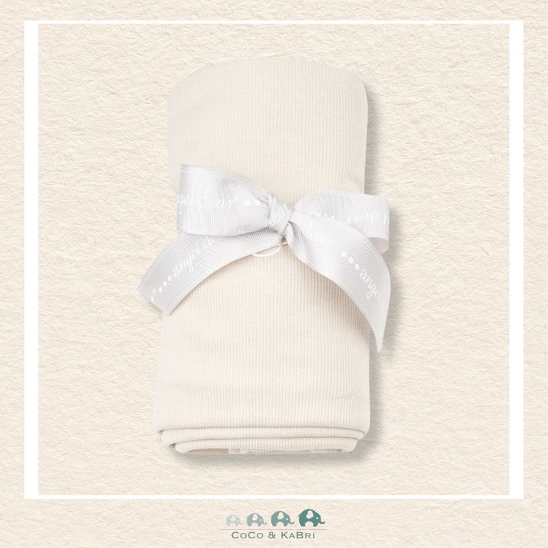 Angel Dear Sugar Swizzle swaddle blanket rolled and tied with a boutique ribbon for a delicate, neutral gift presentation | Canada