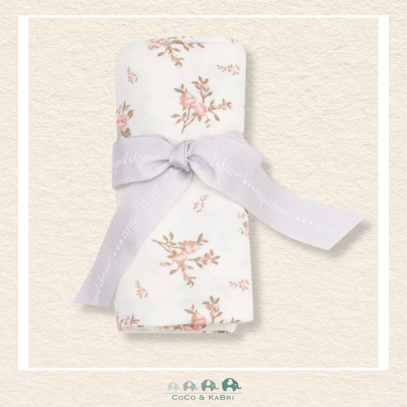 Angel Dear Vintage Rosebud swaddle blanket rolled and tied with a boutique ribbon for a charming floral gift presentation | Canada