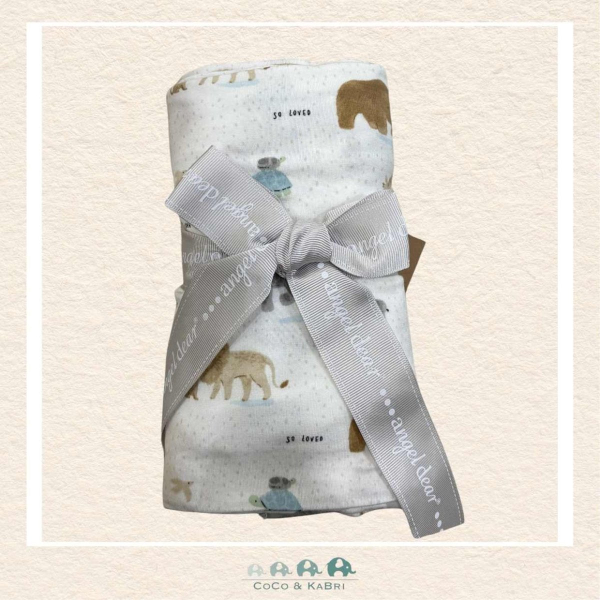 Angel Dear Welcome to the World swaddle blanket rolled and tied with a boutique ribbon for a sentimental newborn gift | Canada