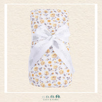 Angel Dear Yellow Country Roses swaddle blanket rolled and tied with a boutique ribbon for a warm, vintage-inspired floral gift presentation | Canada