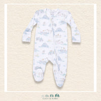Front view of Angel Dear Farm Animal Party footie featuring a convenient 2-way zipper and playful animal illustrations | Canada