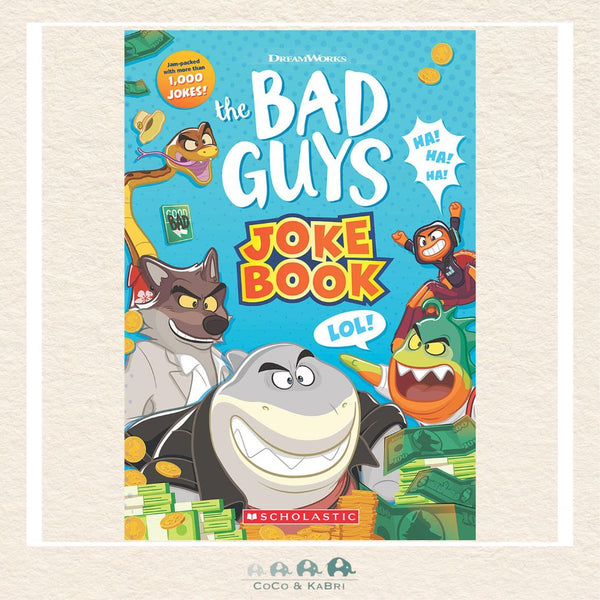 The Bad Guys Movie 2 Joke Book cover featuring the colorful crew of Mr. Wolf, Mr. Snake, Ms. Tarantula, Mr. Piranha, and Mr. Shark