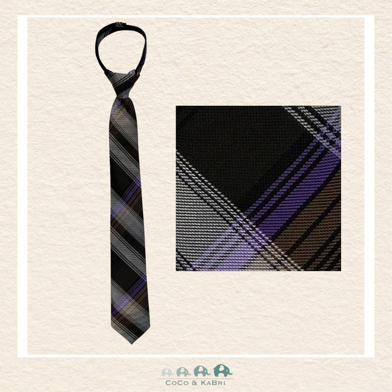 Boys Zipper Tie - Brown/Purple 17", CoCo & KaBri Children's Boutique