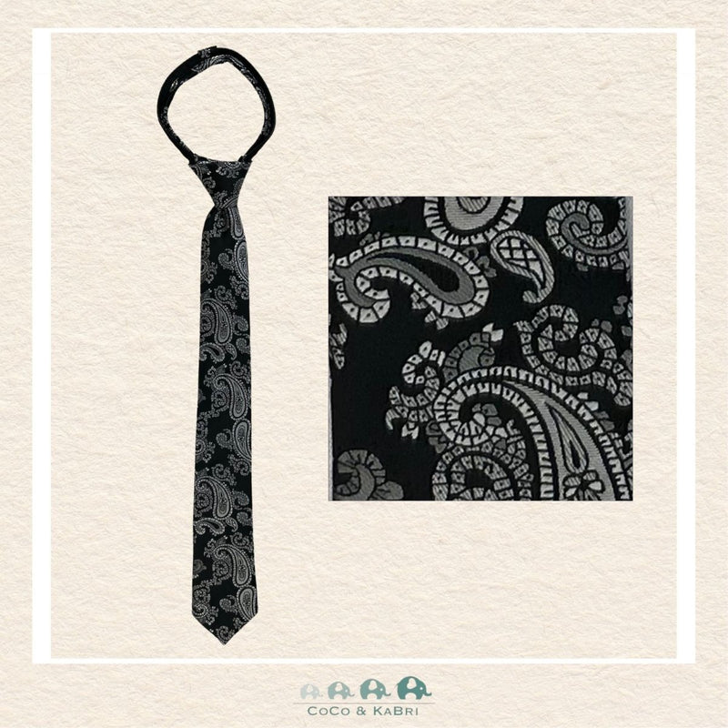 Boys Zipper Tie- Gray Paisley 14", CoCo & KaBri Children's Boutique