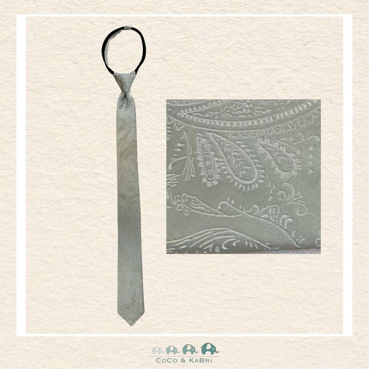 Boys Zipper Tie - Paisley Gray 17", CoCo & KaBri Children's Boutique, Brooks Alberta Canada