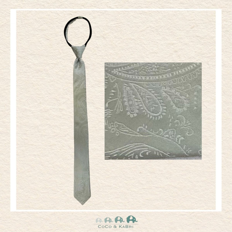 Boys Zipper Tie - Paisley Gray 17", CoCo & KaBri Children's Boutique, Brooks Alberta Canada