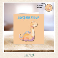 Card - 5" x 5": Baby Dinosaur - Yellow Congratulations, CoCo & KaBri Children's Boutique