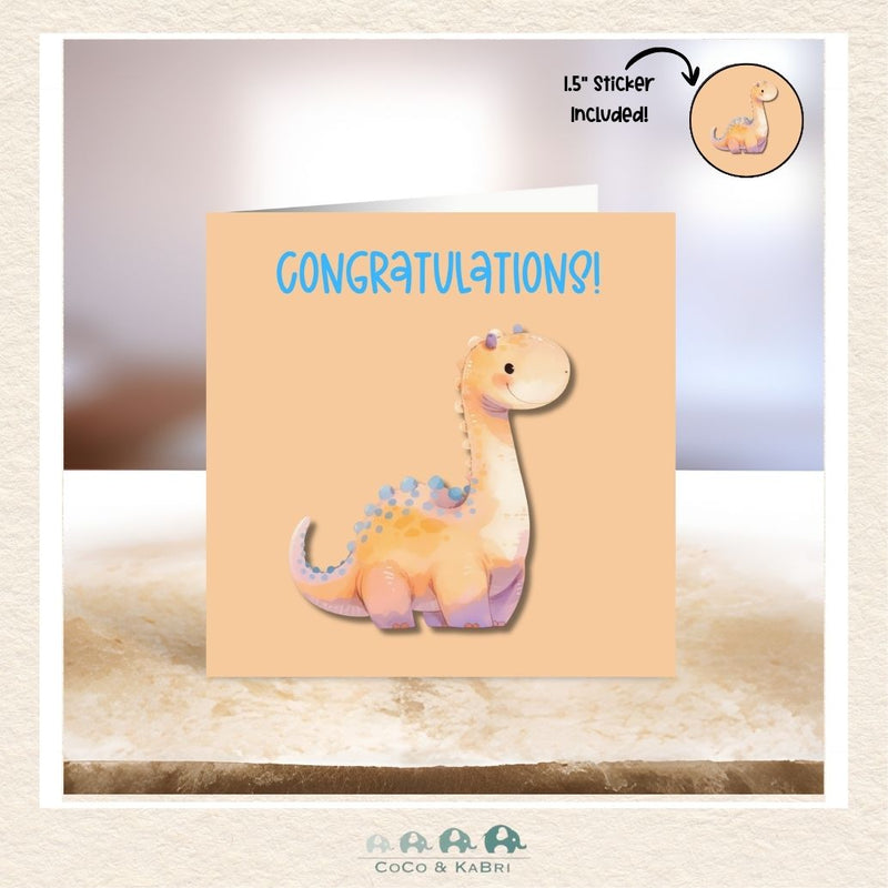 Card - 5" x 5": Baby Dinosaur - Yellow Congratulations, CoCo & KaBri Children's Boutique
