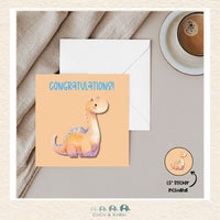 Card - 5" x 5": Baby Dinosaur - Yellow Congratulations, CoCo & KaBri Children's Boutique