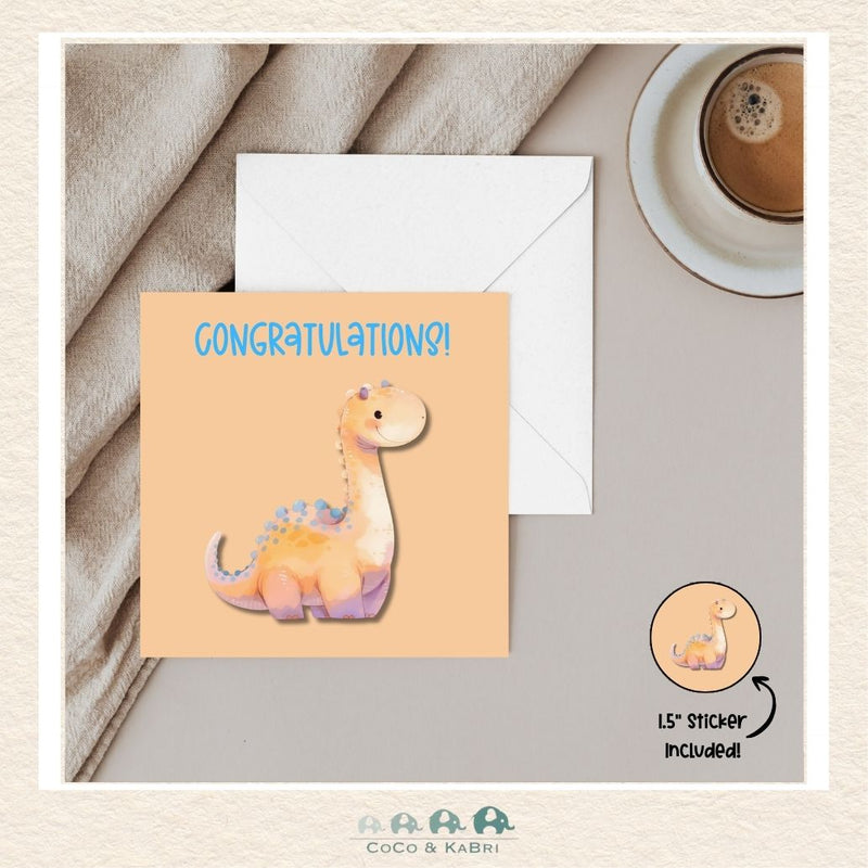 Card - 5" x 5": Baby Dinosaur - Yellow Congratulations, CoCo & KaBri Children's Boutique