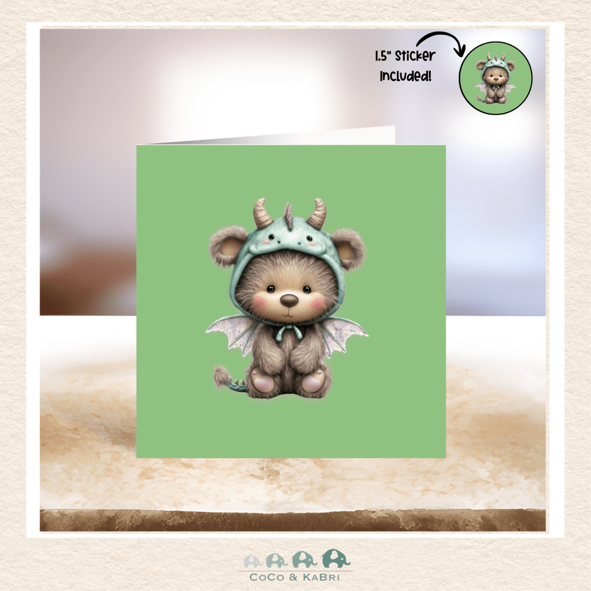 Card - 5" x 5" Card - Bear Dragon, CoCo & KaBri Children's Boutique