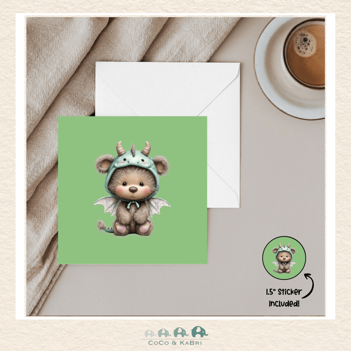 Card - 5" x 5" Card - Bear Dragon, CoCo & KaBri Children's Boutique