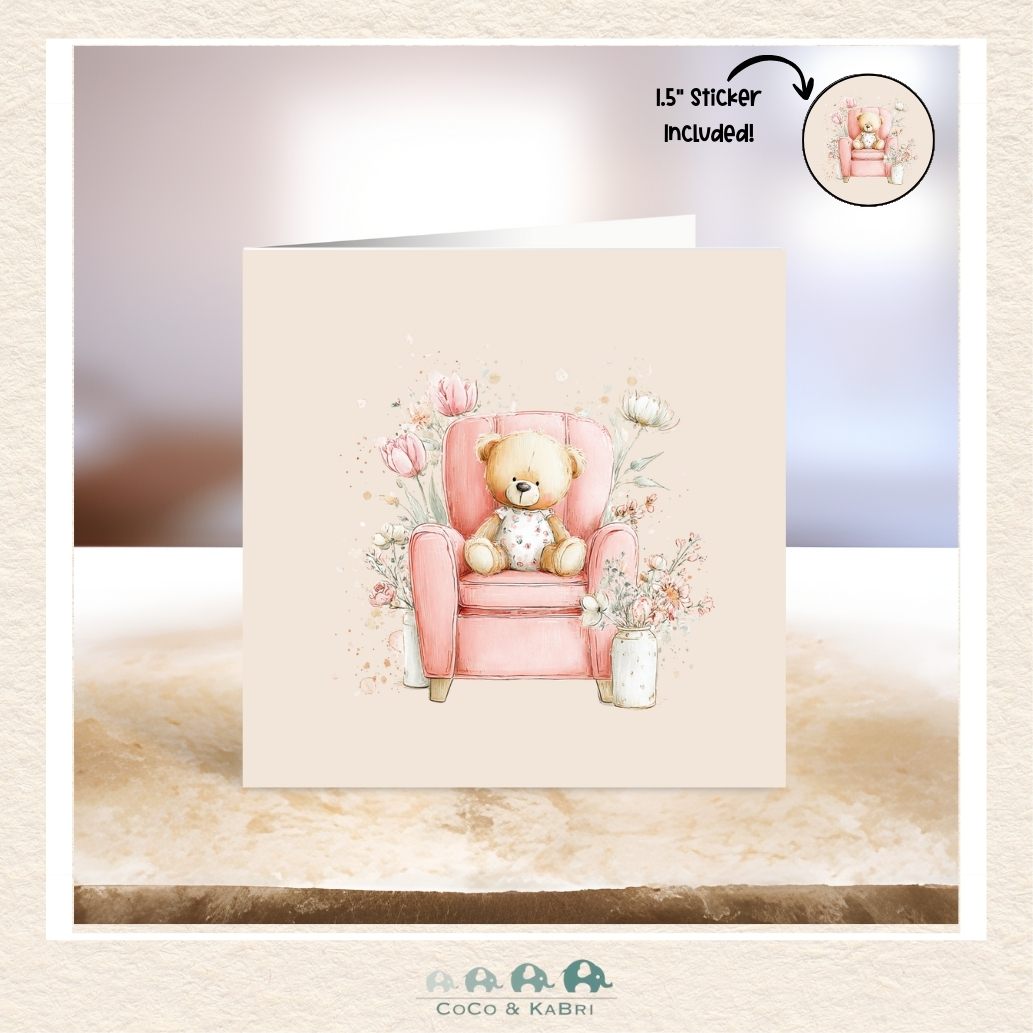 Card - 5" x 5" Card - Bear in Chair, CoCo & KaBri Children's Boutique
