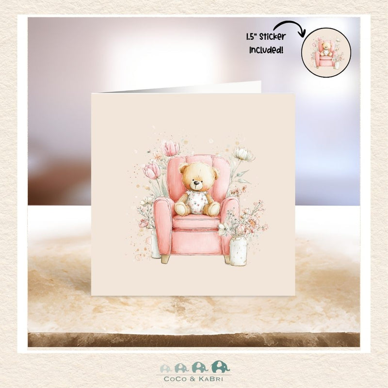 Card - 5" x 5" Card - Bear in Chair, CoCo & KaBri Children's Boutique