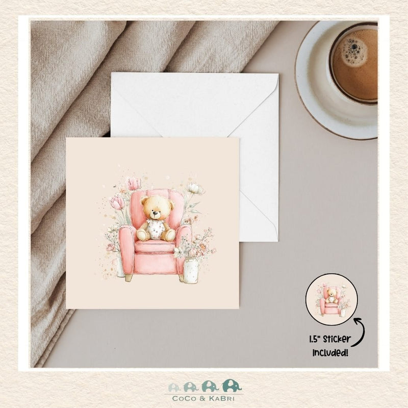 Card - 5" x 5" Card - Bear in Chair, CoCo & KaBri Children's Boutique
