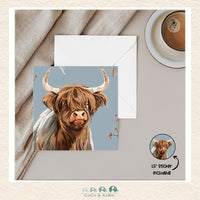 Card - 5" x 5" Card - Blue Highland Cow, CoCo & KaBri Children's Boutique