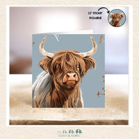 Card - 5" x 5" Card - Blue Highland Cow, CoCo & KaBri Children's Boutique