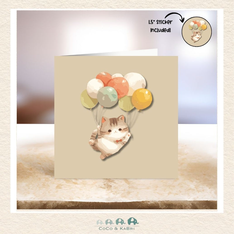 Card - 5" x 5" Card - Cat Balloons, CoCo & KaBri Children's Boutique