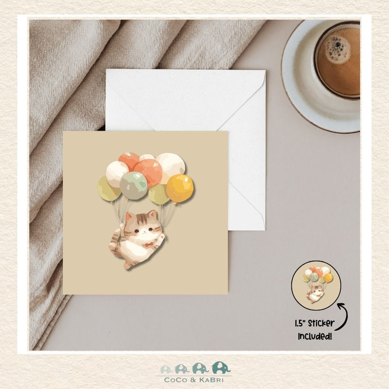 Card - 5" x 5" Card - Cat Balloons, CoCo & KaBri Children's Boutique