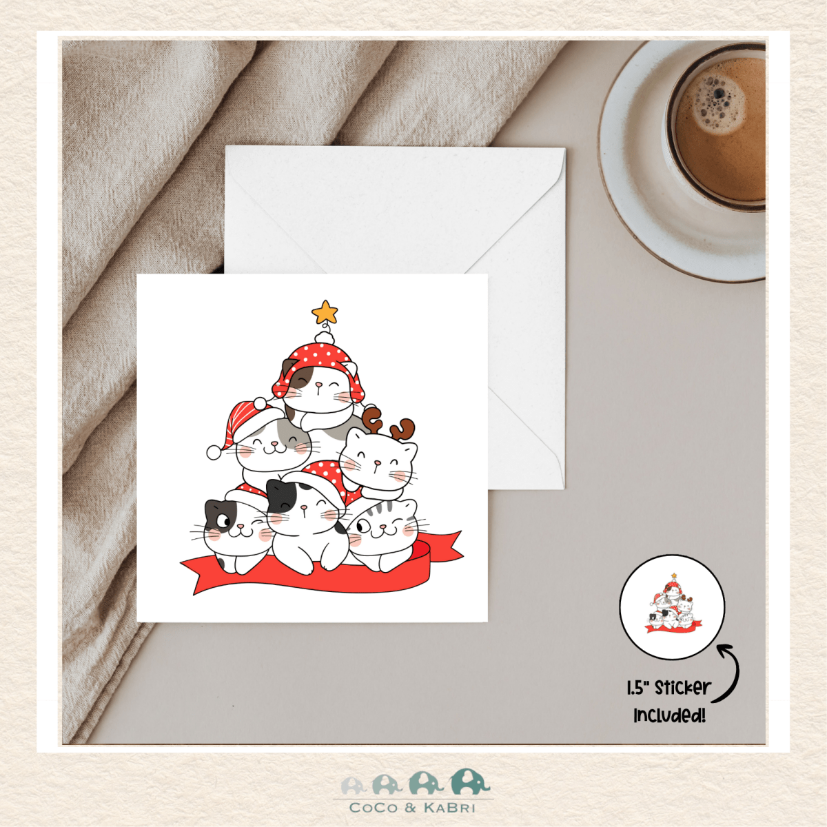 Card - 5" x 5" Card - Christmas Cat Tree, CoCo & KaBri Children's Boutique