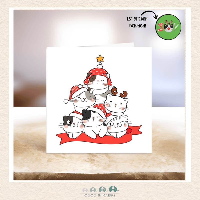 Card - 5" x 5" Card - Christmas Cat Tree, CoCo & KaBri Children's Boutique