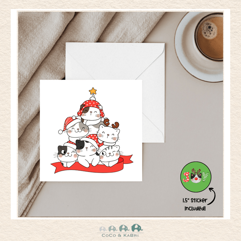 Card - 5" x 5" Card - Christmas Cat Tree, CoCo & KaBri Children's Boutique