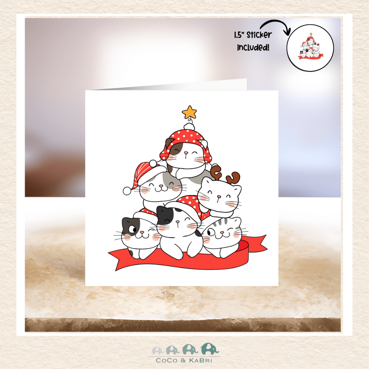 Card - 5" x 5" Card - Christmas Cat Tree, CoCo & KaBri Children's Boutique