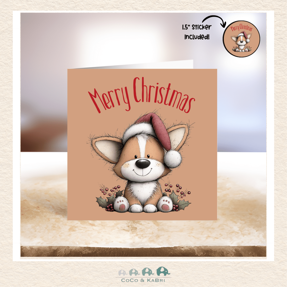 Card - 5" x 5" Card - Christmas Corgi, CoCo & KaBri Children's Boutique