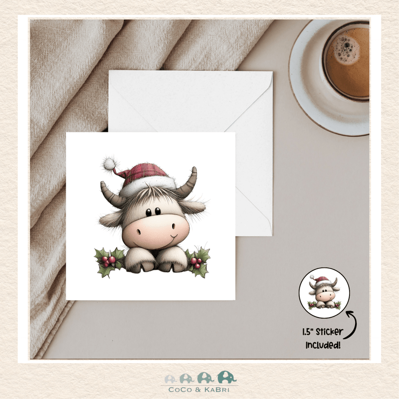 Card - 5" x 5" Card - Christmas Cow with Plaid Hat, CoCo & KaBri Children's Boutique
