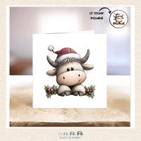 Card - 5" x 5" Card - Christmas Cow with Plaid Hat, CoCo & KaBri Children's Boutique