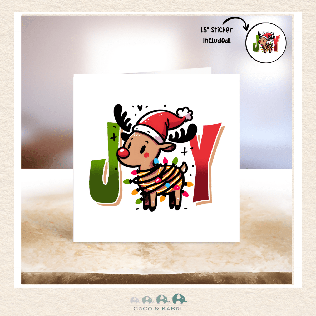 Card - 5" x 5" Card - Christmas Reindeer Joy, CoCo & KaBri Children's Boutique