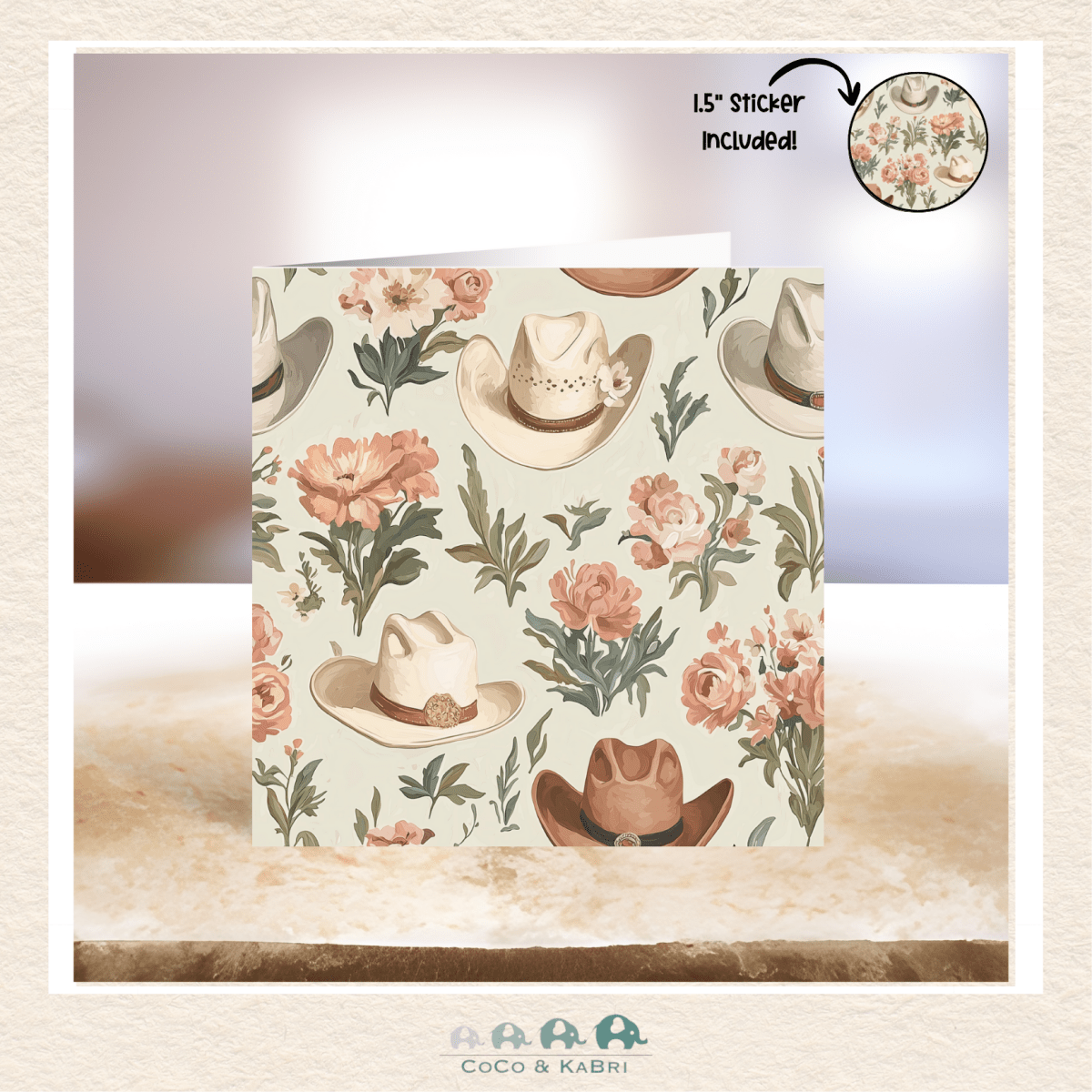 Card - 5" x 5" Card - Cowgirl Hat, CoCo & KaBri Children's Boutique