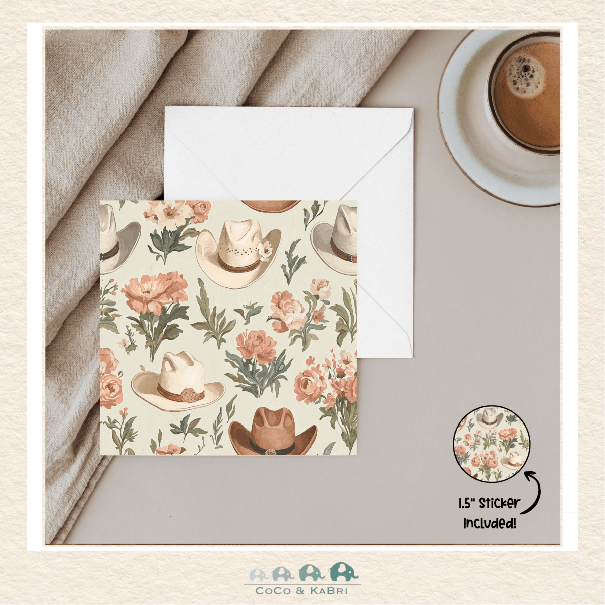Card - 5" x 5" Card - Cowgirl Hat, CoCo & KaBri Children's Boutique
