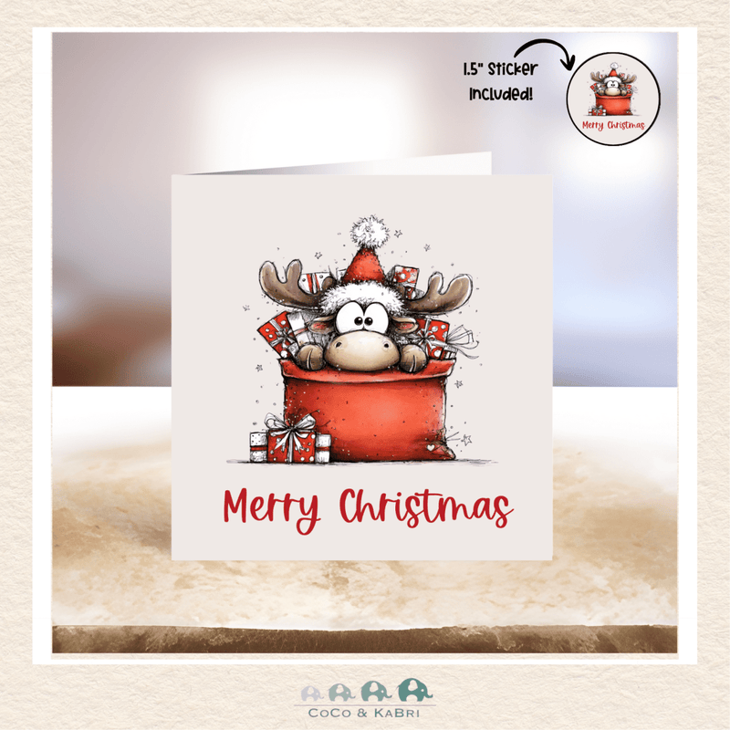 Card - 5" x 5" Card - Reindeer Stocking, CoCo & KaBri Children's Boutique