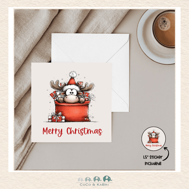 Card - 5" x 5" Card - Reindeer Stocking, CoCo & KaBri Children's Boutique