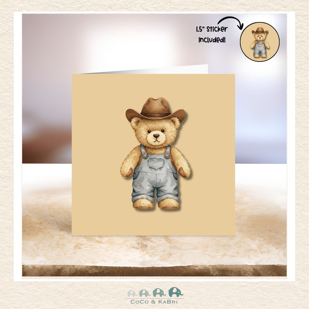 Card - 5" x 5": Cowboy Teddy, CoCo & KaBri Children's Boutique