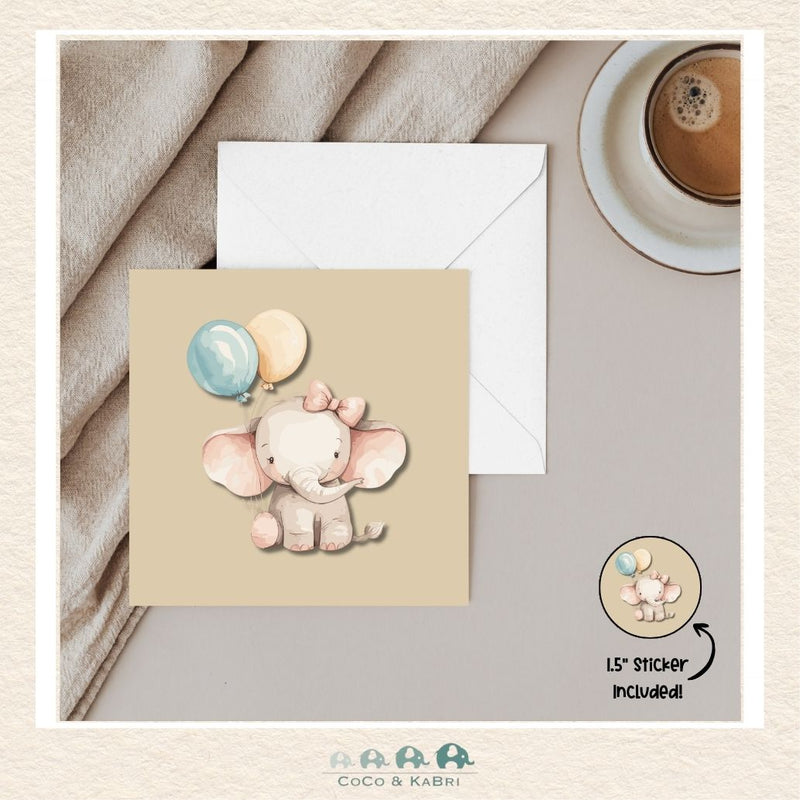 Card - 5" x 5": Elephant With Balloons, CoCo & KaBri Children's Boutique