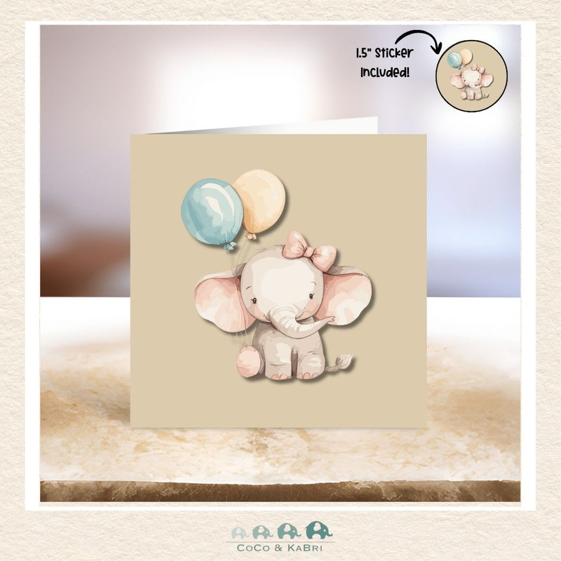 Card - 5" x 5": Elephant With Balloons, CoCo & KaBri Children's Boutique
