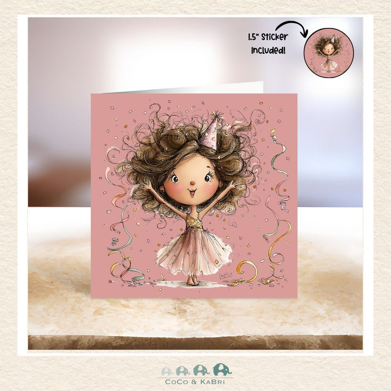 Card - 5" x 5": Girl Celebrating, CoCo & KaBri Children's Boutique