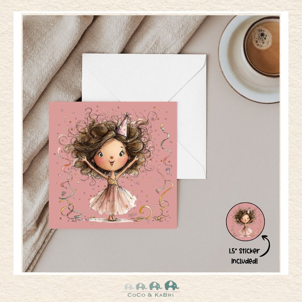 Card - 5" x 5": Girl Celebrating, CoCo & KaBri Children's Boutique