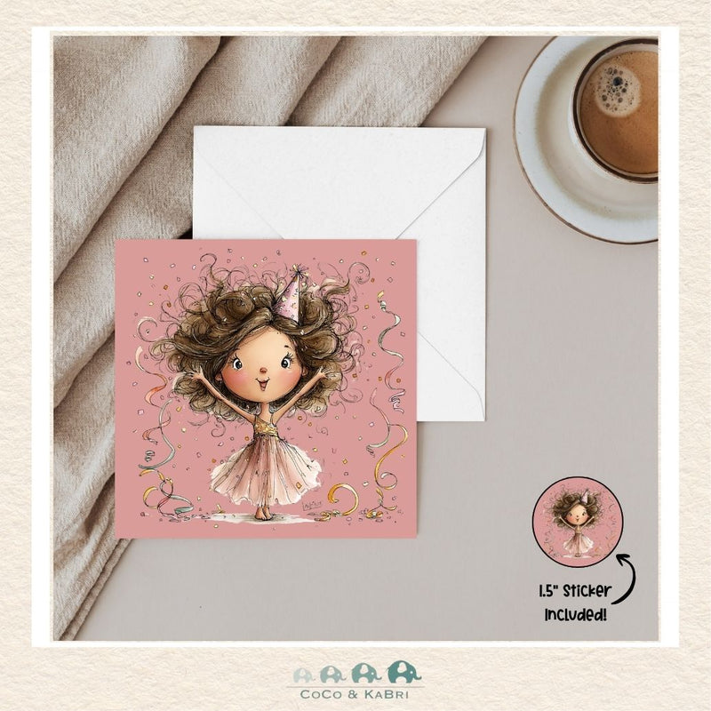 Card - 5" x 5": Girl Celebrating, CoCo & KaBri Children's Boutique