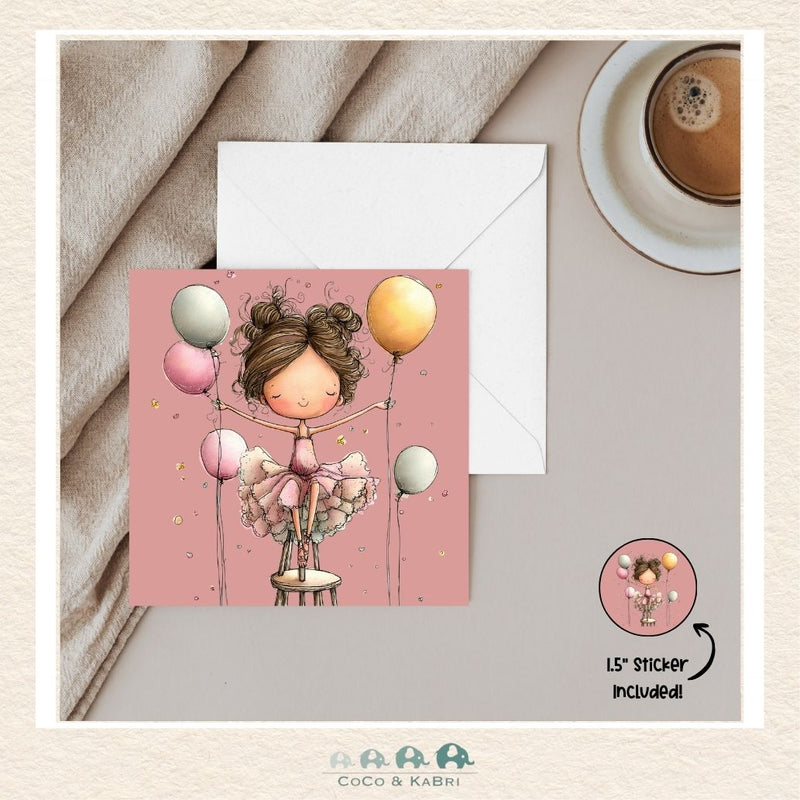 Card - 5" x 5": Girl with Balloons, CoCo & KaBri Children's Boutique