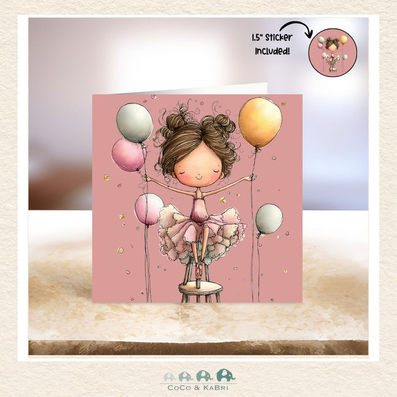 Card - 5" x 5": Girl with Balloons, CoCo & KaBri Children's Boutique