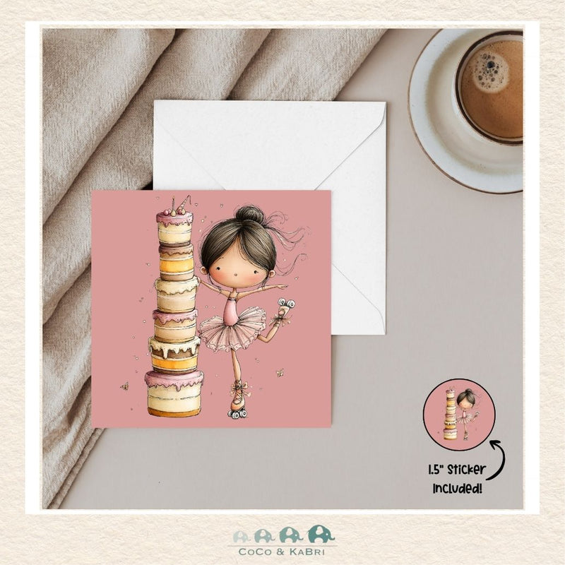 Card - 5" x 5": Girl with Cake, CoCo & KaBri Children's Boutique