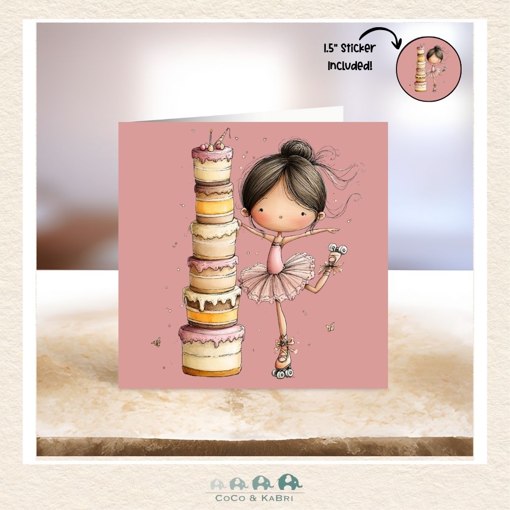 Card - 5" x 5": Girl with Cake, CoCo & KaBri Children's Boutique