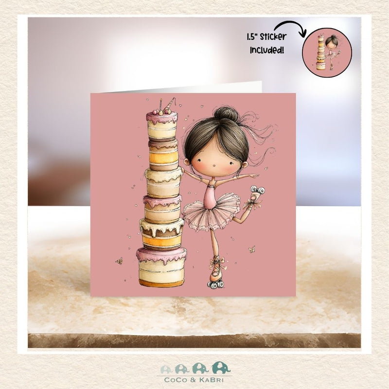 Card - 5" x 5": Girl with Cake, CoCo & KaBri Children's Boutique